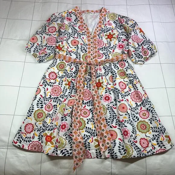 Boden Dress Womens 10 Regular Notch Neck Cotton Opulent Garden Ivory Fit Flare - Picture 3 of 14